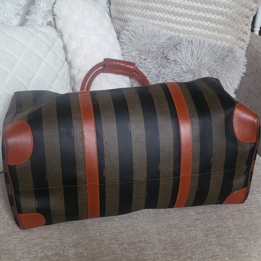 Fendi Pequin Striped Coated Canvas Boston 50 Bag - Picture 6 of 11